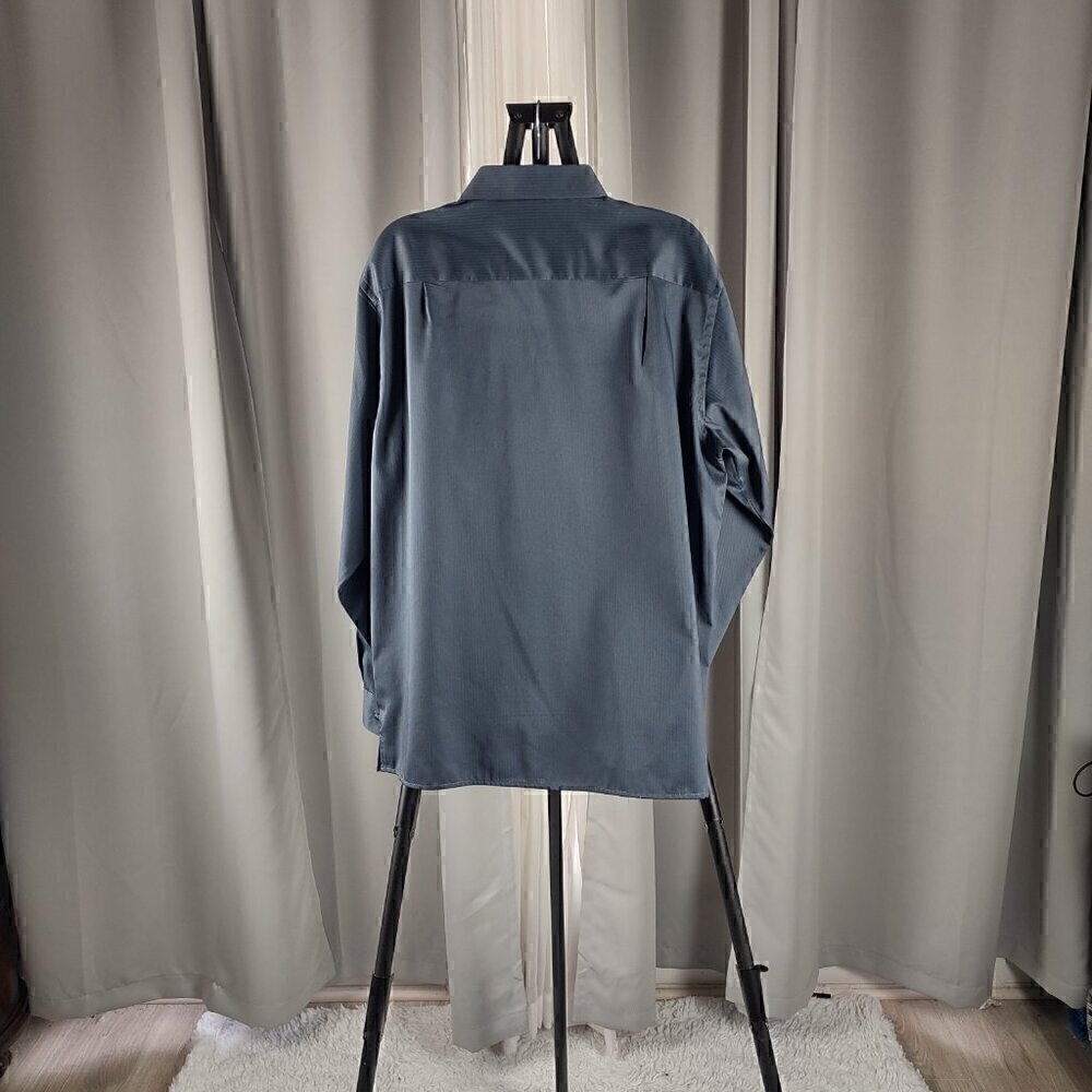 Van Heusen Studio Men Dark Blue To Gray Cotton Blend Dress Shirt Size 16 (34/35) - Picture 3 of 13